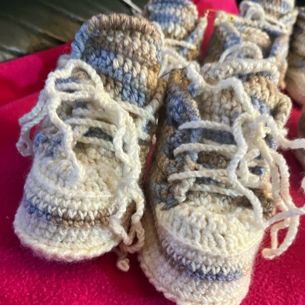Handmade Crochet Kids Shoes - Cream and Brown